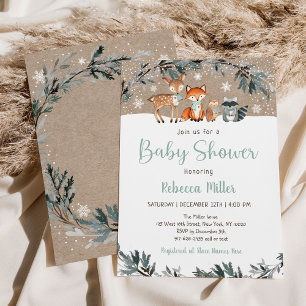 Winter Woodland Greenery Baby shower Kaart