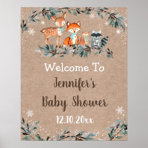 Winter Woodland Greenery Baby shower Welcome Poster
