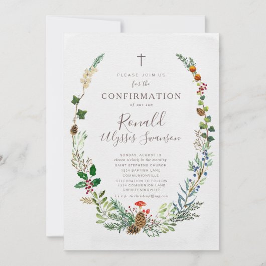 Winter Woodland Greenery Confirmation Kaart (Voorkant)
