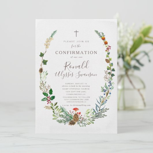 Winter Woodland Greenery Confirmation Kaart (Staand voorkant)
