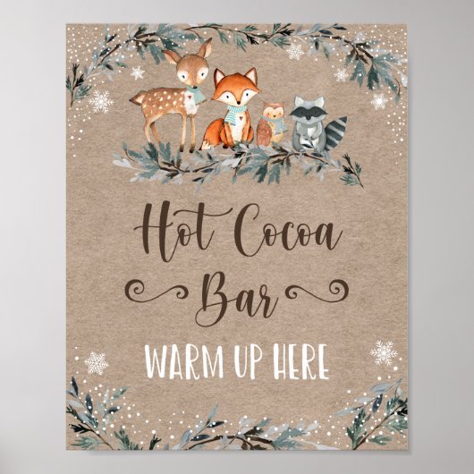 Winter Woodland Greenery Hot Cocoa Bar Sign Poster (Voorkant)