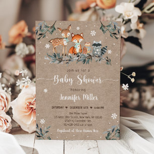 Winter Woodland Greenery Rustic Baby shower Kaart
