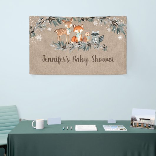Winter Woodland Greenery Rustic Baby shower Spandoek (Beurs)