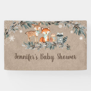 Winter Woodland Greenery Rustic Baby shower Spandoek