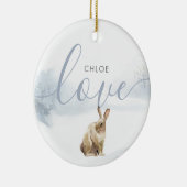 Winter Woodland Hare Love Script Keramisch Ornament (Rechts)