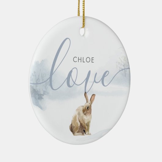 Winter Woodland Hare Love Script Keramisch Ornament (Rechts)