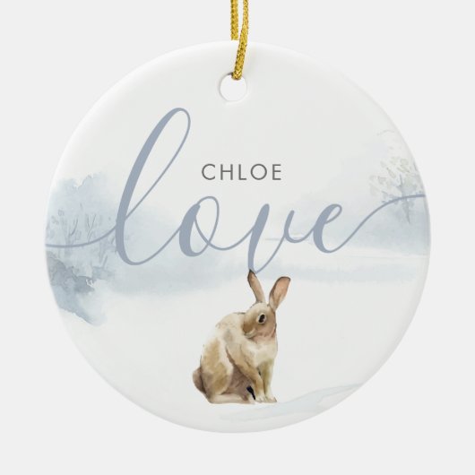 Winter Woodland Hare Love Script Keramisch Ornament (Voorkant)