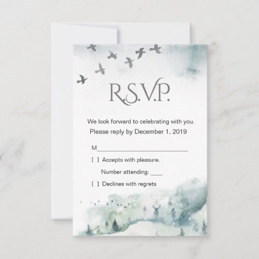 Winter Woodland Holiday Wedding RSVP Kaart (Voorkant)