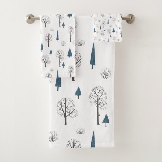 Winter Woodland Kerstbomen Minimalistisch Blauw Bad Handdoek (Insitu)