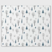 Winter Woodland Kerstbomen Minimalistisch Blauw Cadeaupapier (Vlak)