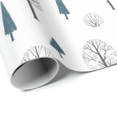 Winter Woodland Kerstbomen Minimalistisch Blauw Cadeaupapier (Rol Hoek)