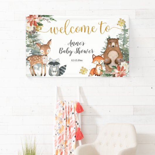 Winter Woodland KerstFloral Baby shower Spandoek (Insitu)