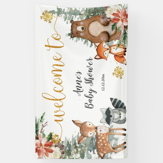 Winter Woodland KerstFloral Baby shower Spandoek (Verticaal)