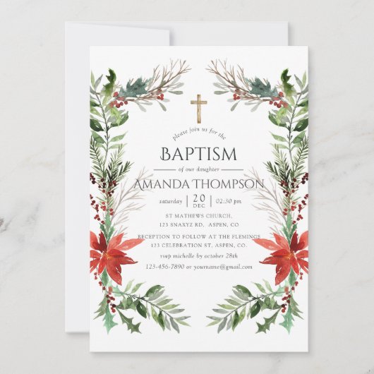 Winter Woodland Kerstmis Baptism of Christening Kaart (Voorkant)