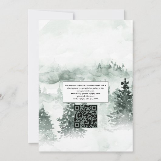 Winter Woodland Kerstmis Rustic QR Code Weddenscha Kaart (Achterkant)
