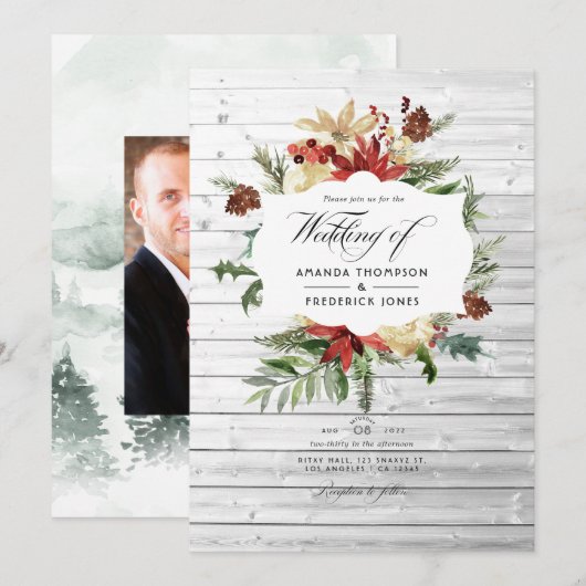 Winter Woodland Kerstmis Rustic Weddenfoto Kaart (Voorkant / Achterkant)