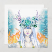Winter Woodland Maiden Yule Fire Pagan Feestdagenkaart (Voorkant / Achterkant)