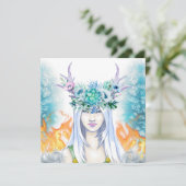 Winter Woodland Maiden Yule Fire Pagan Feestdagenkaart (Staand voorkant)