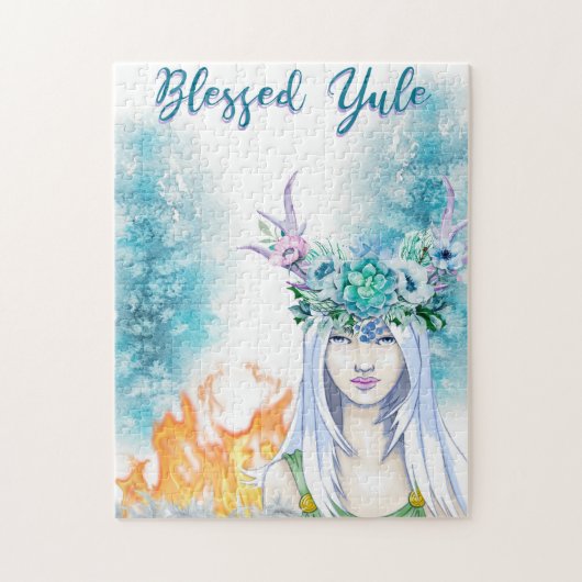 Winter Woodland Maiden Yule Fire Pagan Holiday Legpuzzel (Verticaal)