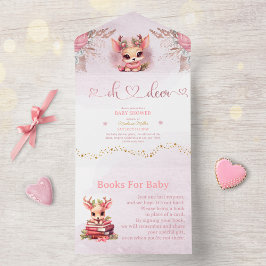 Winter Woodland Meisje Baby shower All In One Uitnodiging