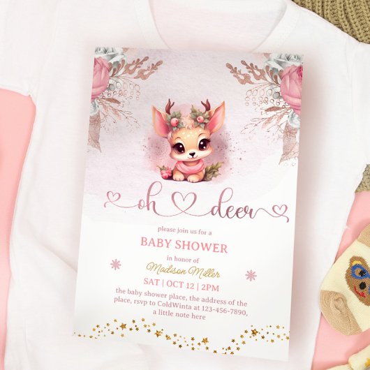 Winter Woodland Meisje Baby shower Kaart