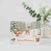 Winter Woodland Merry Christmas Forest Animals Briefkaart (Staand voorkant)