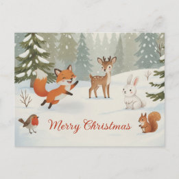 Winter Woodland Merry Christmas Forest Animals Briefkaart