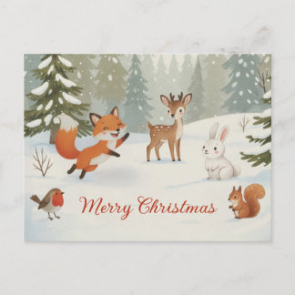 Winter Woodland Merry Christmas Forest Animals Briefkaart