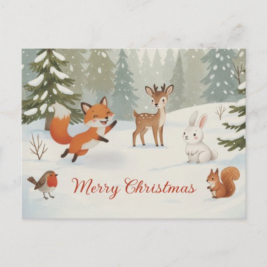 Winter Woodland Merry Christmas Forest Animals Briefkaart (Voorkant)
