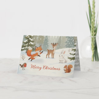 Winter Woodland Merry Christmas Forest Animals Feestdagen Kaart
