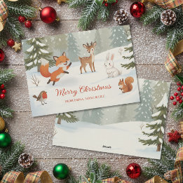 Winter Woodland Merry Christmas Forest Animals Feestdagenkaart