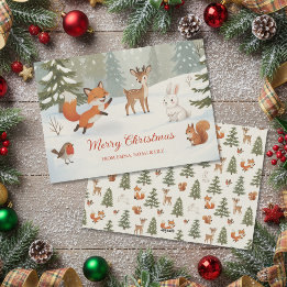 Winter Woodland Merry Christmas Forest Animals Feestdagenkaart