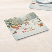 Winter Woodland Merry Christmas Forest Animals Kartonnen Onderzetters (Schuin)