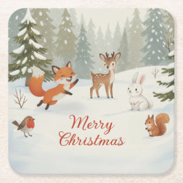 Winter Woodland Merry Christmas Forest Animals Kartonnen Onderzetters