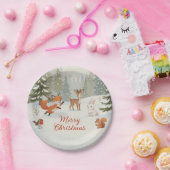 Winter Woodland Merry Christmas Forest Animals Papieren Bordje (Feest)