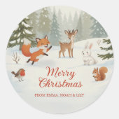 Winter Woodland Merry Christmas Forest Animals Ronde Sticker (Voorkant)