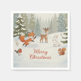 Winter Woodland Merry Christmas Forest Animals Servet