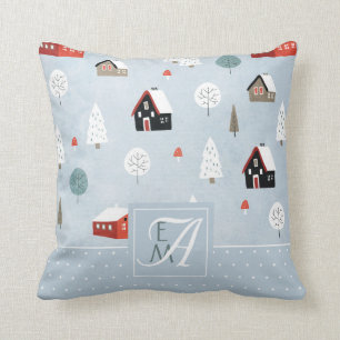 Winter Woodland monogram Scandinavische volkskunst Kussen