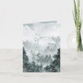 Winter Woodland Mountain Forest Great White Owl Feestdagen Kaart (Voorkant)