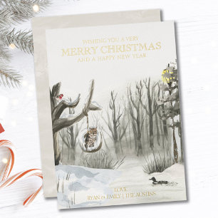 Winter Woodland Natuur Luxury Gold Folie Feestdagenkaart