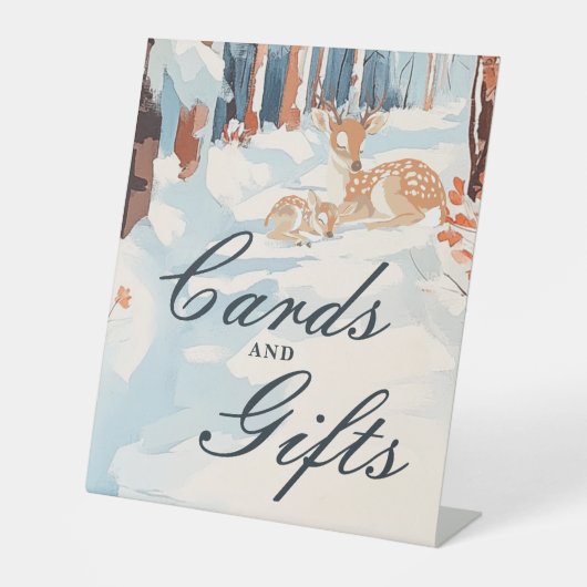 Winter Woodland Oh Deer Baby shower Kaarten en cad Reclamebord Met Voetstuk (Voorkant)