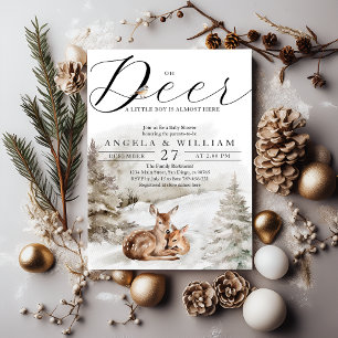 Winter Woodland Oh Herten Thema Baby Jongen Douche Kaart