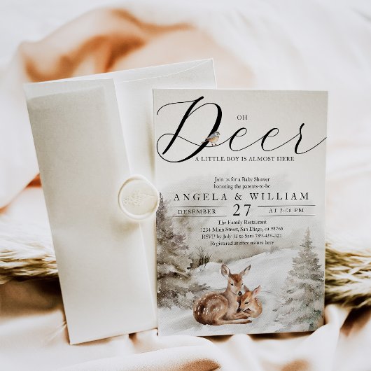 Winter Woodland Oh Herten Thema Baby Jongen Douche Kaart