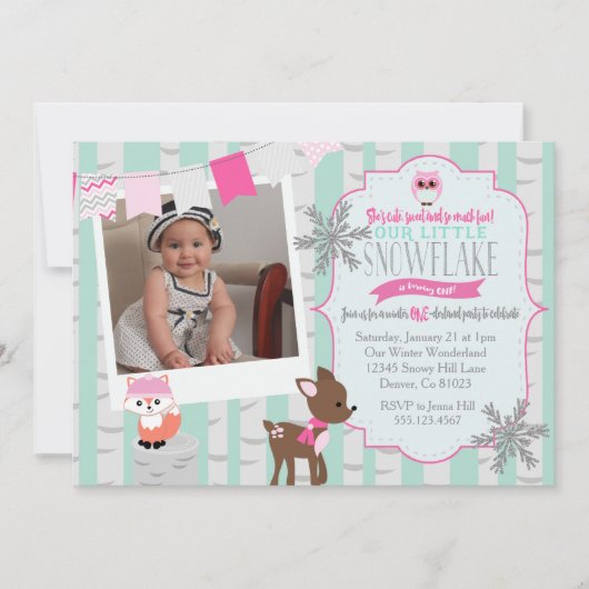 Winter Woodland Onderland Verjaardagsuitnodiging Kaart (Voorkant)