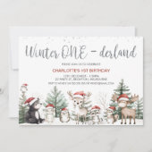 Winter Woodland Onederland 1e verjaardag Kaart (Voorkant)