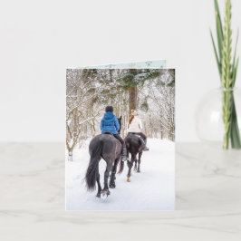 Winter Woodland Paardrijders Kerstmis Kaart