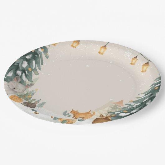 Winter Woodland Paper Plates – Snowy Pine Trees Papieren Bordje (Gekanteld)