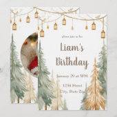 Winter Woodland Photo Birthday Invitation – Pastel Kaart (Voorkant / Achterkant)