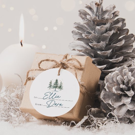 Winter Woodland Pine Tree Holiday Gift Labels