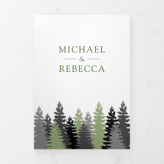 Winter Woodland Pine Trees Foto Bos Huwelijk Drieluik Uitnodiging (Cover)